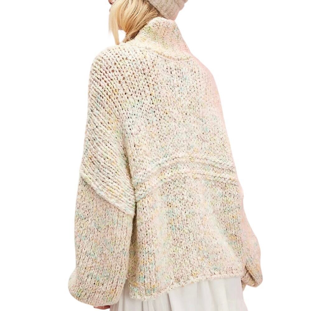 Free People Sweater Size M Multi Color Slouchy Oversized Wool Blend Boxy